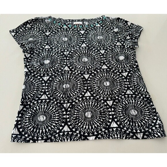 Ruby Rd Favorites top Women's black White Short Sleeve Shirt embellished SMALL - Picture 1 of 9